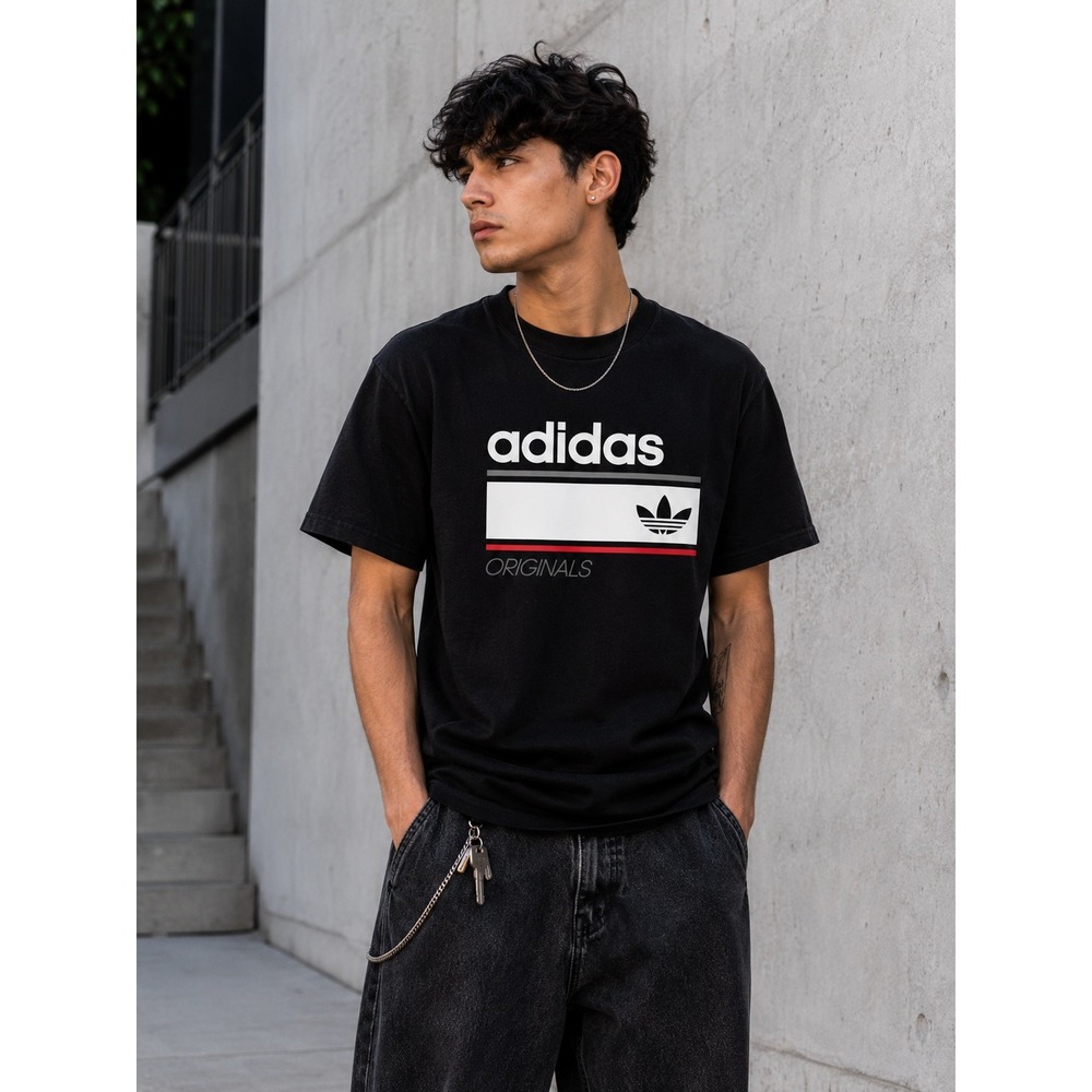 Adidas Originals Retro Black Graphic T-Shirt Mens Medium Trefoil Logo 119203 NWT